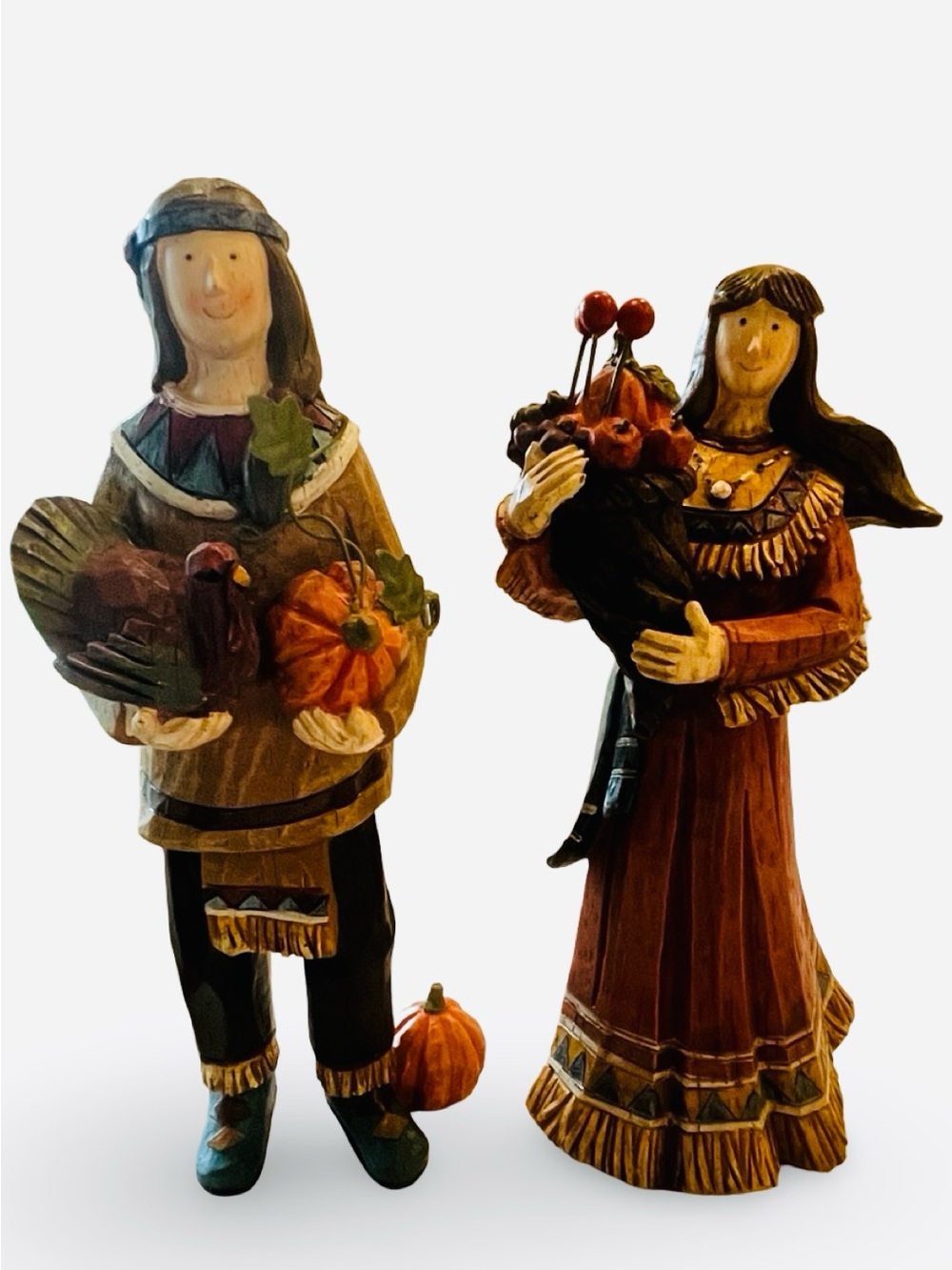 Resin Native American Figure Pair Thanksgiving Fall Decor - Picture 1 of 10